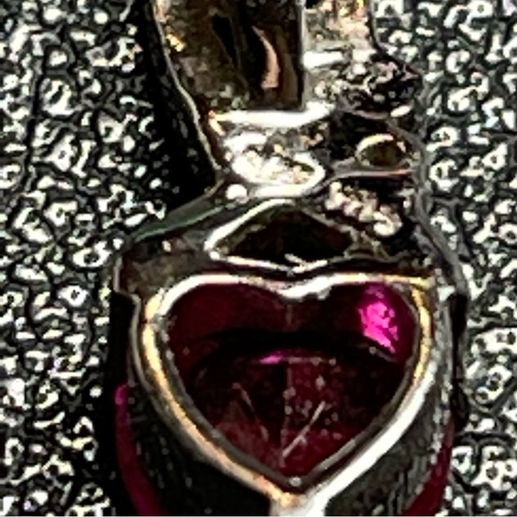 Sterling Silver Ruby Red Stone Heart with Moissanite Accent Pendant by Marcella - Picture 4 of 9
